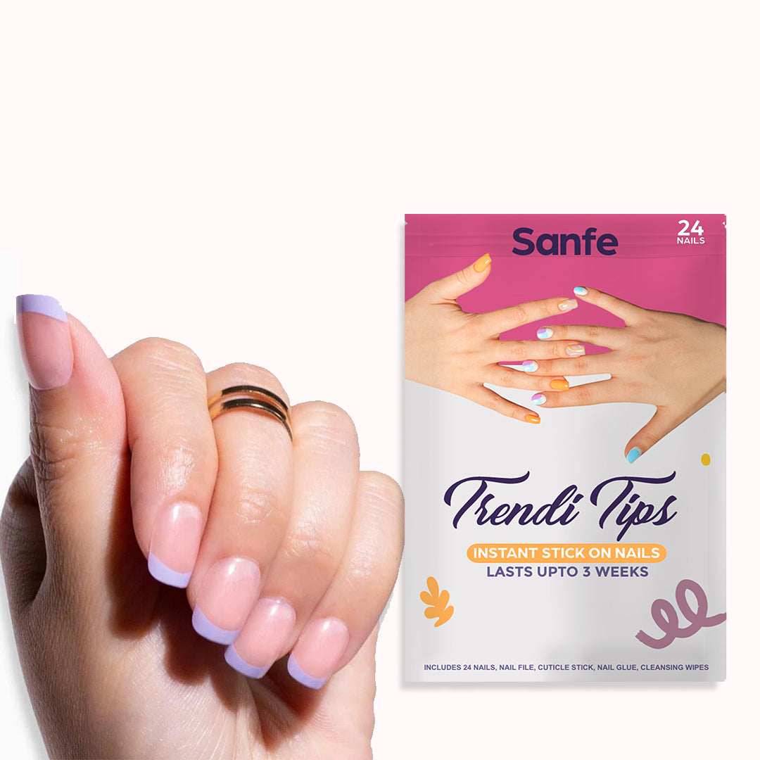 Sanfe Instant Stick On Nails - Pink French - 24  Pcs