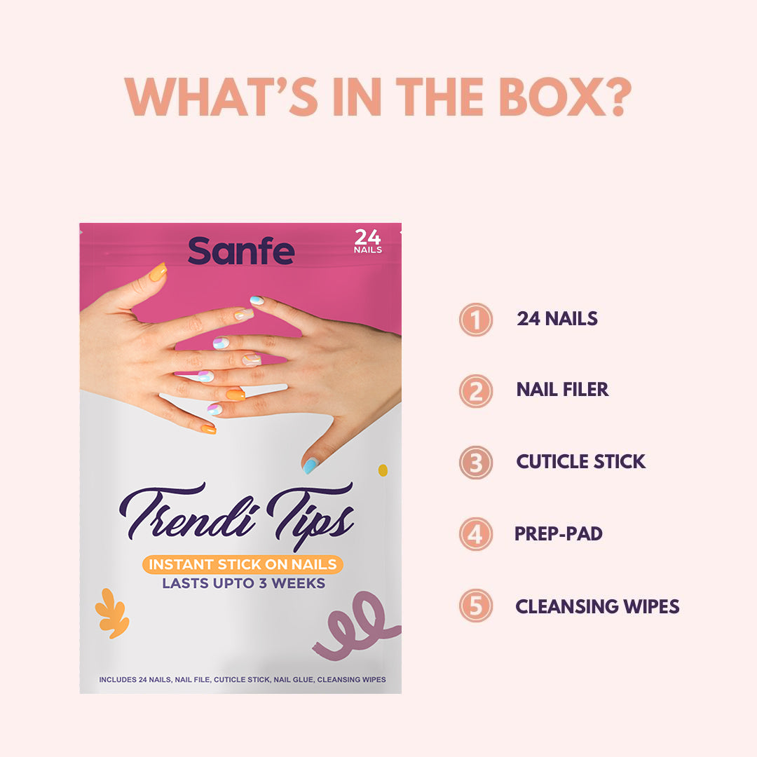 Sanfe Instant Stick On Nails - Pink French - 24  Pcs