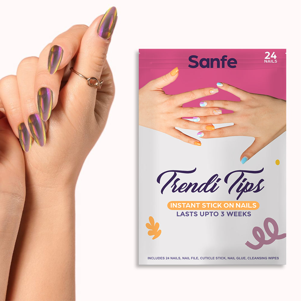 Sanfe Instant Stick On Nails - Brown Chrome- 24 pcs