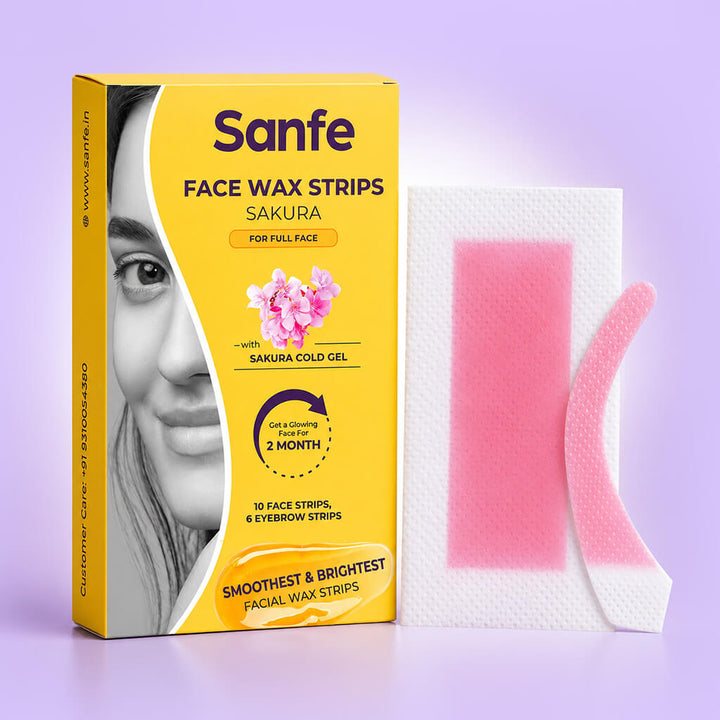Sanfe Facial Wax Strips Sakura | Convenient, Precise, and Long-lasting Hair Removal for Delicate Face Skin | Enriched With Sakura Cold Gel