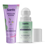 Sanfe Underarm Care Kit | Lightens Pigmentation | Treats Ingrowns | 24-Hour Freshness | Spotlite Scrub & Underarm Lightening Roll On