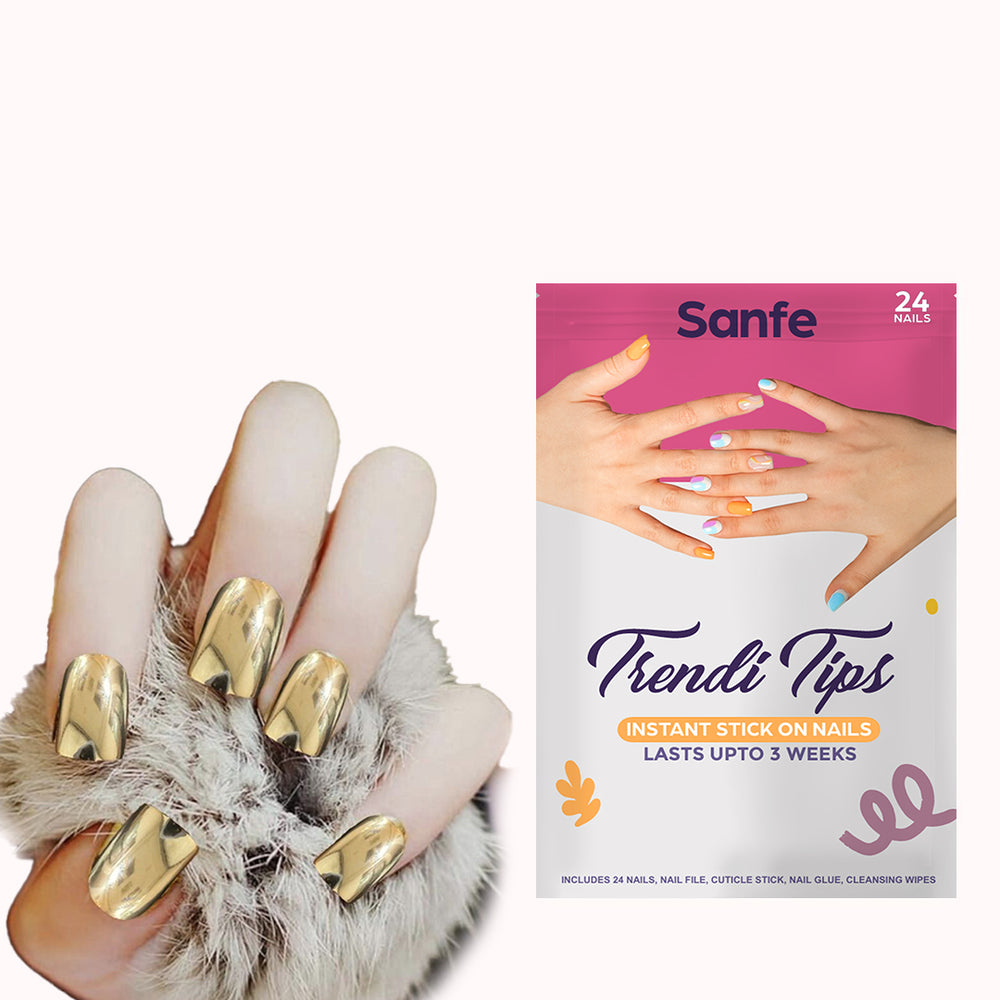 Sanfe Instant Stick On Nails - Golden Chrome - 24pcs