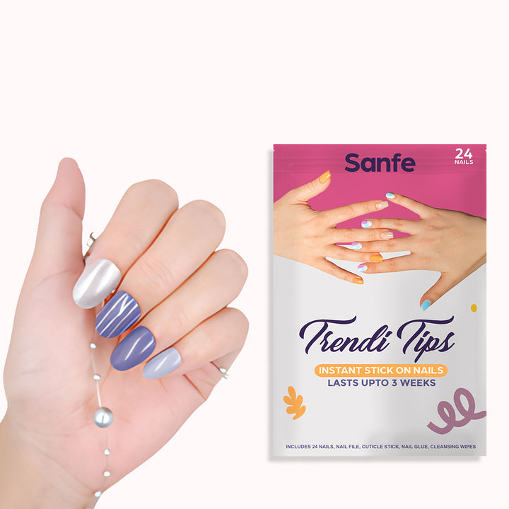 Sanfe Instant Stick On Nails - Purple Chrome -24 Pcs