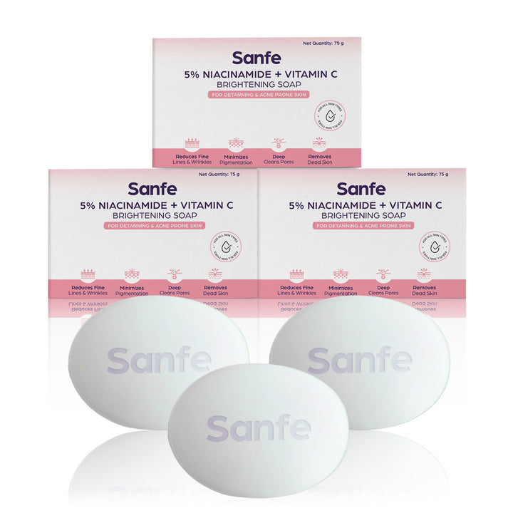 Sanfe 5% Niacinamide & Vitamin C Brightening Soap 75g (Pack of 3)