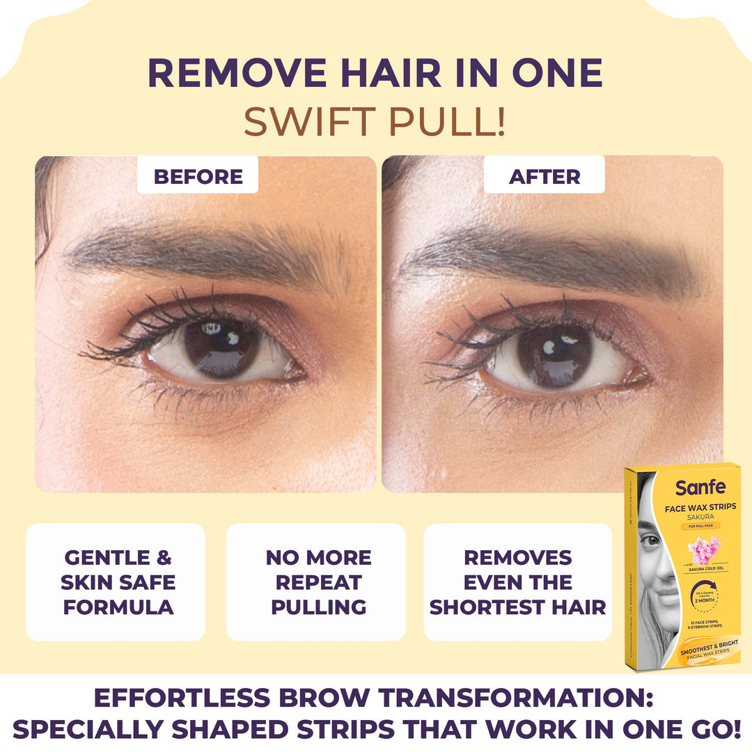 Sanfe Facial Wax Strips Sakura | Convenient, Precise, and Long-lasting Hair Removal for Delicate Face Skin | Enriched With Sakura Cold Gel
