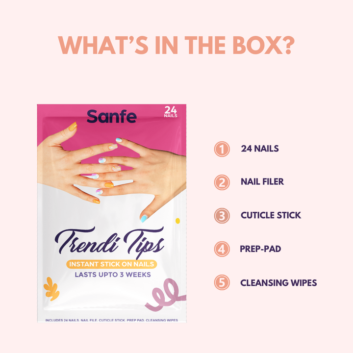 Sanfe Instant Stick On Nails - French Almond - 27 nails