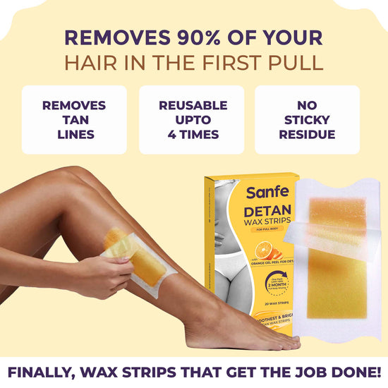 Sanfe Detan Wax Strips | Effortlessly Removes Tan and Body Hair | Enjoy Smooth, Radiant Skin | Easy-to-Use Formula