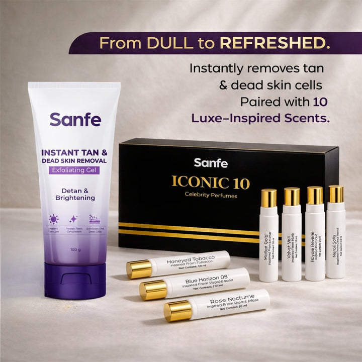 Sanfe Radiance & Fragrance Duo – Tan Removal Gel + Celebrity Perfumes
