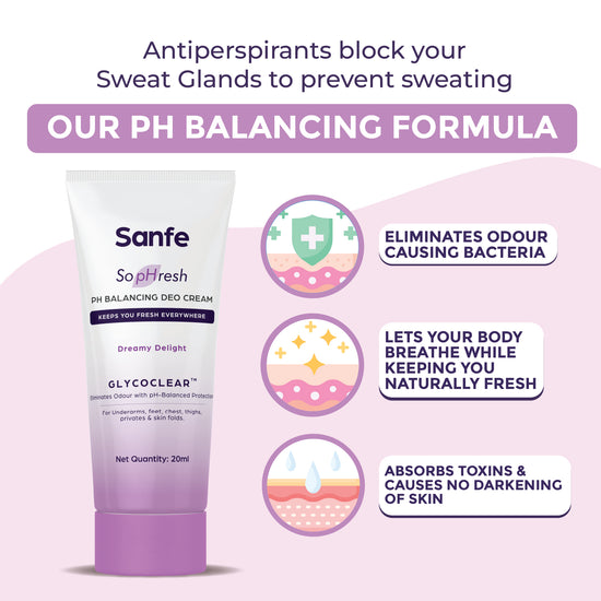 Sanfe So pHresh pH Balancing Deo Cream- Dreamy Delight| Flowery Fragrance| Perfect For Night Outs| Eliminates Body Odor| Long Lasting Freshness| 20ml