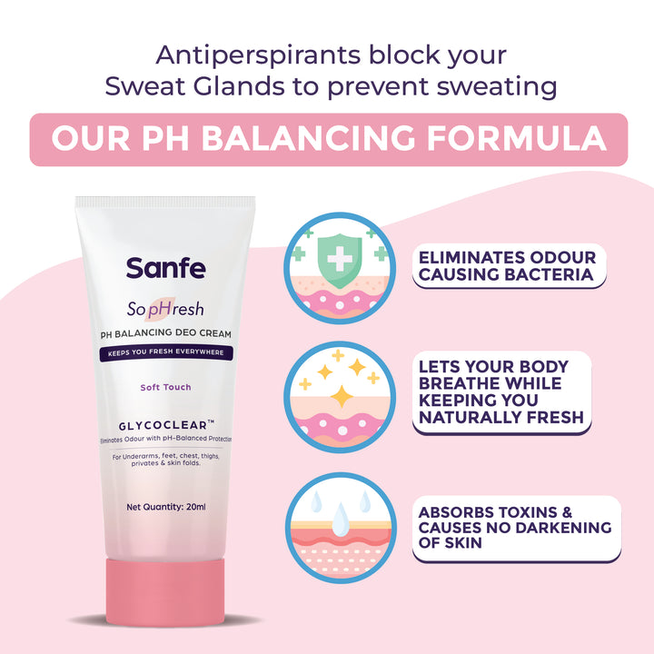 Sanfe So PHresh PH Balancing Deo Cream- Soft Touch| Sweet & Feminine Fragrance| Perfect For Date| Eliminates Body Odor| Long Lasting Freshness| 20ml