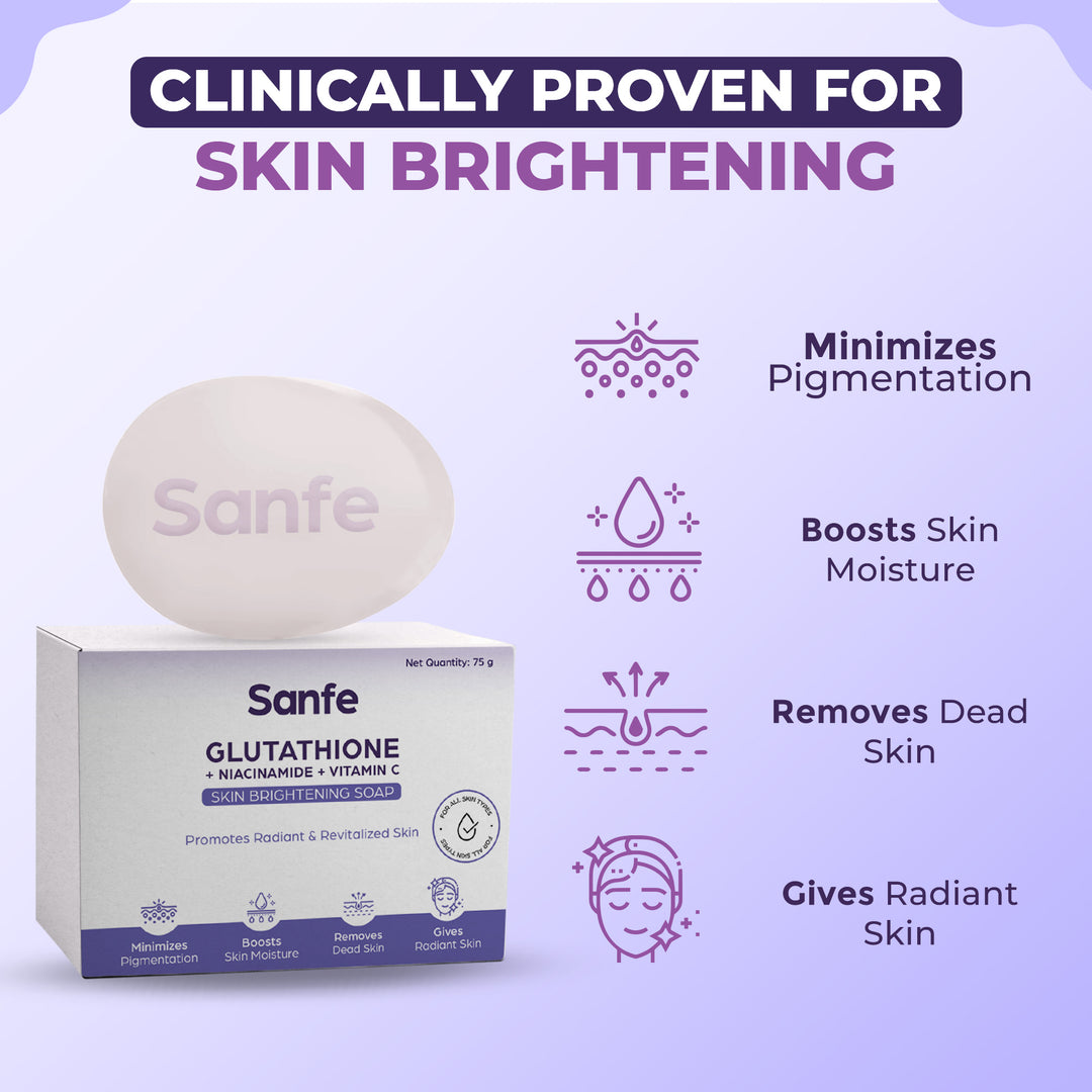 Sanfe Glutathione + Niacinamide + Vitamin C Brightening Soap 75gm Sanfe Glutathione + Niacinamide + Vitamin C Brightening Soap 75gm
