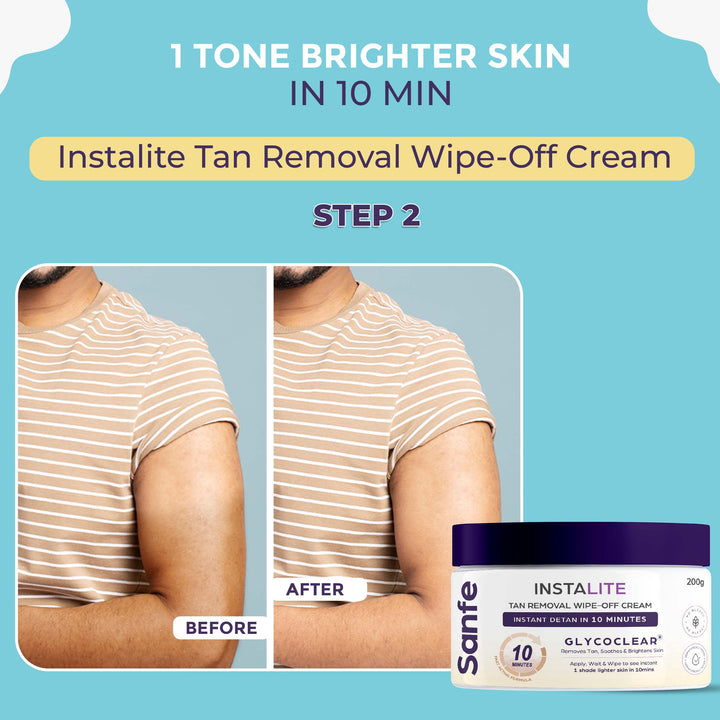 Sanfe Clean & Detan Kit | For Arms & Legs | Sanfe Hair Removal Spray  & Sanfe Instalite Wipe-off Body Cream| For Men