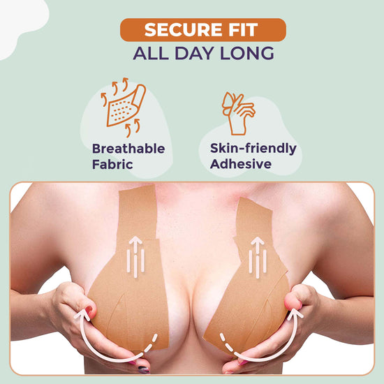 Sanfe Bust Support Kit |Flix Body Shaper & Silicone Nipple Covers | Breathable Body Tape| Long-Lasting Adhesive Easily Sticks to Your Skin & Lasts Upto 8-10 Hours