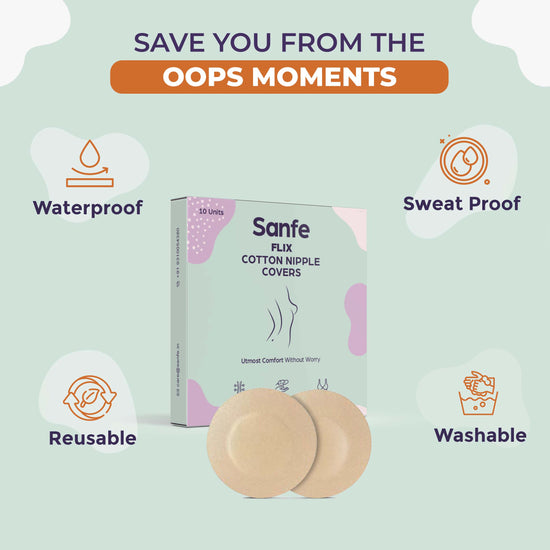 Sanfe Bust Support Kit |Flix Body Shaper & Silicone Nipple Covers | Breathable Body Tape| Long-Lasting Adhesive Easily Sticks to Your Skin & Lasts Upto 8-10 Hours