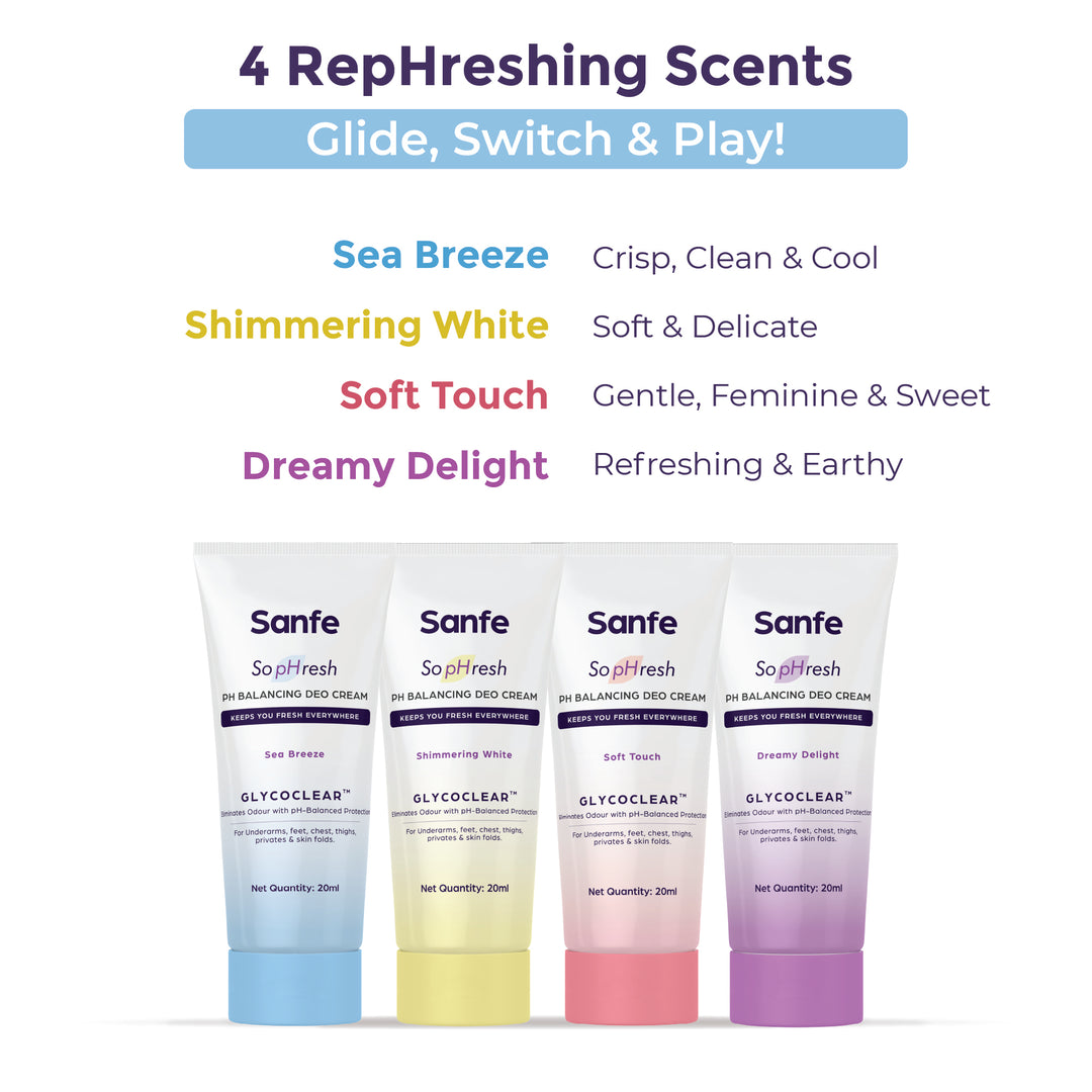 Sanfe So PHresh PH Balancing Deo Cream- Sea Breeze | Earthy Fragrance| Perfect For Work| Eliminates Body Odor| Long Lasting Freshness| 20ml
