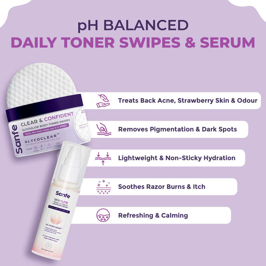 Sanfe Depigmentation & Skincare combo| GlycoGlow Body Toner Swipes & Spotlite Sensitive Areas Serum| Clears Out Skin & Fades Pigmentation