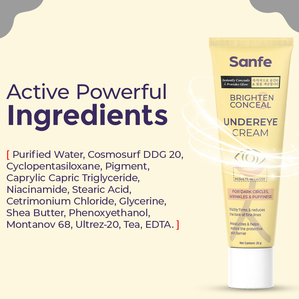 Sanfe Brighten & Conceal Undereye Cream| For dark Circlers, wrinkles& Puffiness 20g