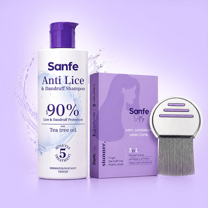 Sanfe Complete Lice & Dandruff Control Kit | Shampoo + 3-in-1 Hair Comb