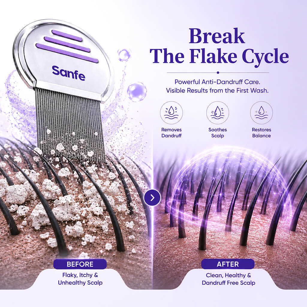 Sanfe Complete Lice & Dandruff Control Kit | Shampoo + 3-in-1 Hair Comb