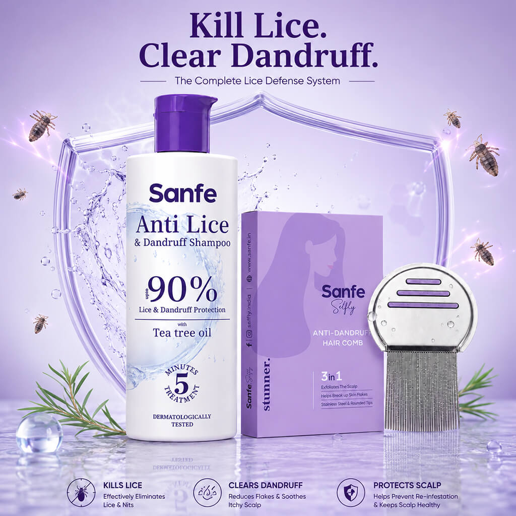 Sanfe Complete Lice & Dandruff Control Kit | Shampoo + 3-in-1 Hair Comb