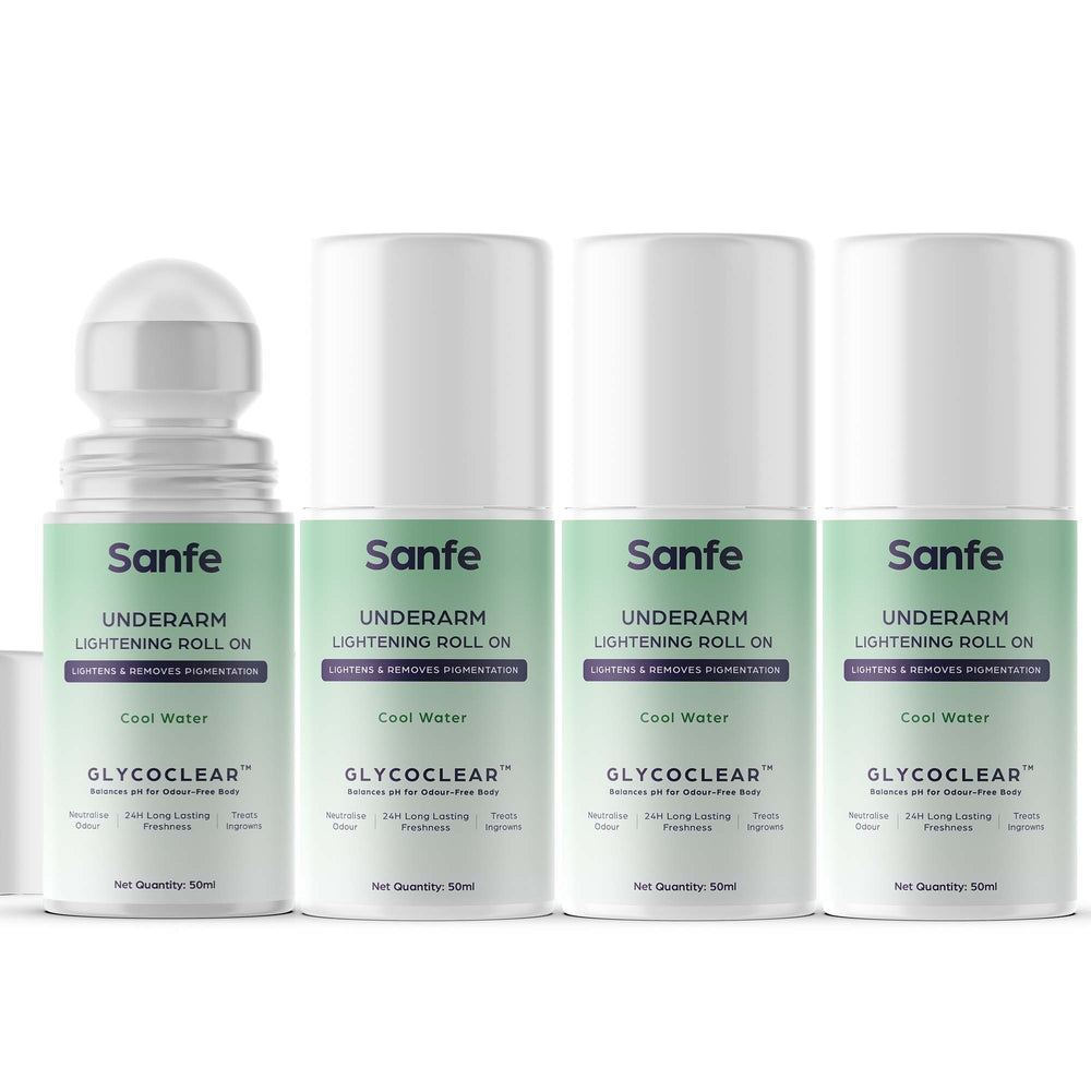 Sanfe Underarm Lightening Roll On For Women | Lightens & removes pigmentation | Treats ingrowns | 24-hour freshness | Deodorant for Underarms | Pack of 4| 200ml
