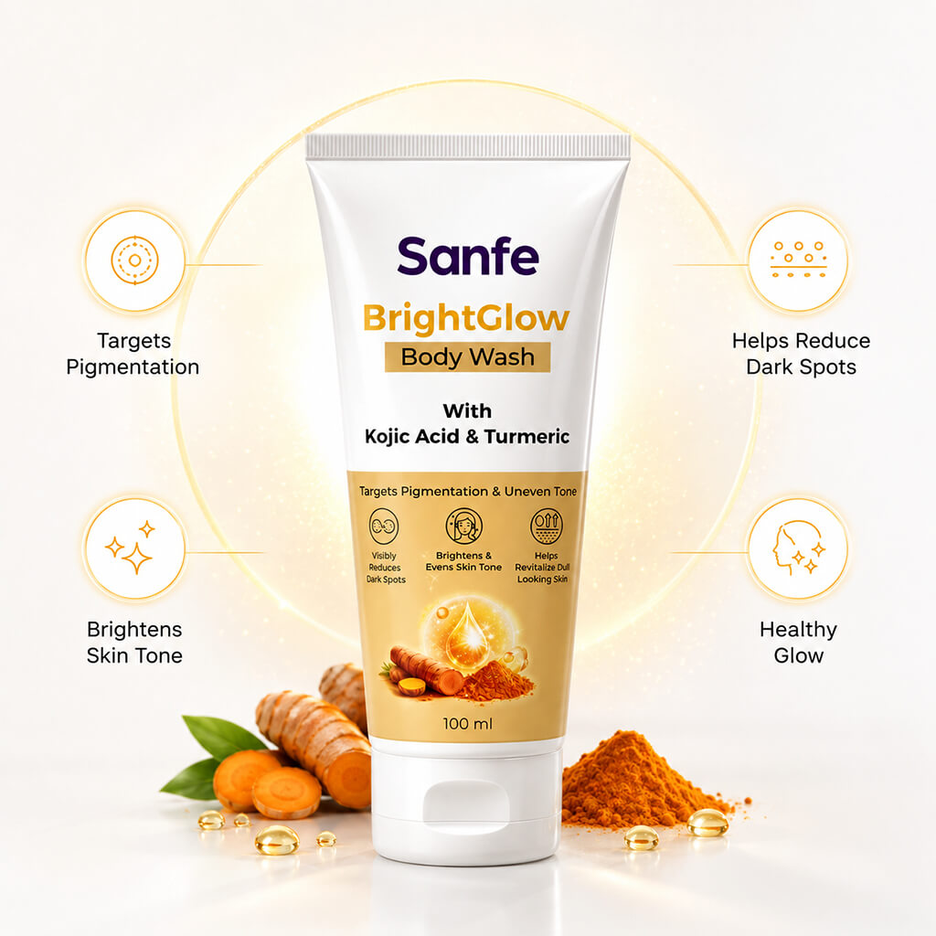 Sanfe Bright glow body wash with Kojic acid & Turmeric (Pack of 6)