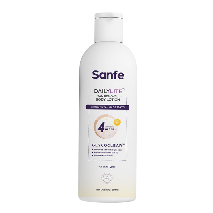 Sanfe DailyLite Tan Removal Body Lotion| Detan | Non-sticky| Removes & Prevents Tan| SPF 30 ||Results in 4 weeks| 200ml