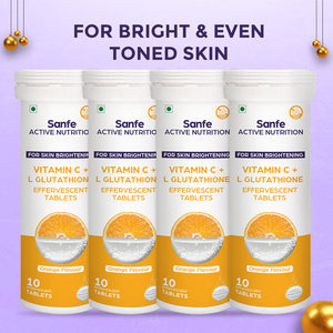 Sanfe Effervescent Tablets, Vitamin C + L Glutathione (Orange) | For Skin Brightening, 40 Tablets