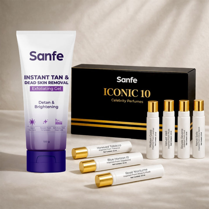 Sanfe Radiance & Fragrance Duo – Tan Removal Gel + Celebrity Perfumes