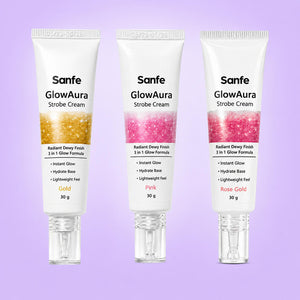 Sanfe GlowAura Strobe Cream Trio Pack | Pink, Gold & Rose Gold - Instant Radiant Glow Collection