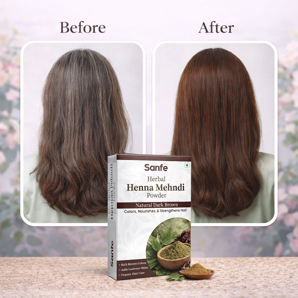 Sanfe Herbal Indigo & Henna Hair Colour Powder Combo – Natural Black/Brown Hair Colour