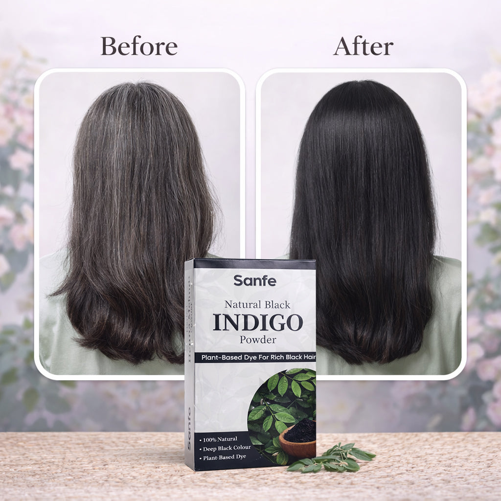 Sanfe Herbal Indigo & Henna Hair Colour Powder Combo – Natural Black/Brown Hair Colour