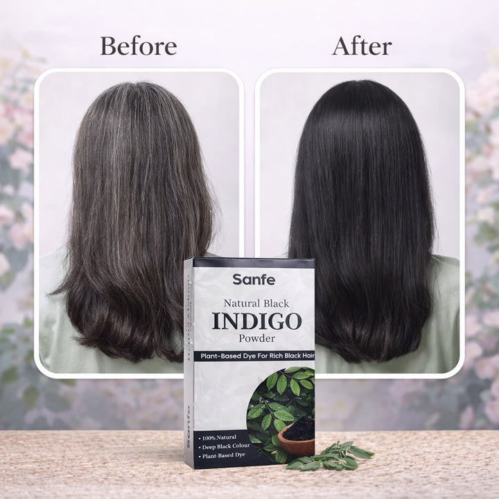 Sanfe Herbal Indigo & Henna Hair Colour Powder Combo – Natural Black/Brown Hair Colour