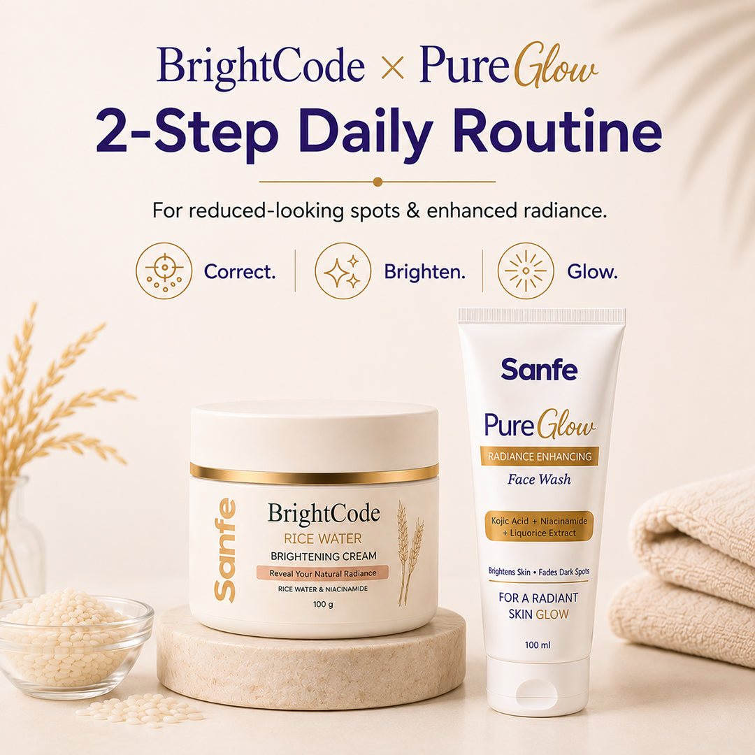 Sanfe Spot Correct & Glow Combo | Pure Glow Face Wash + BrightCode Rice Water Skin Brightening Cream
