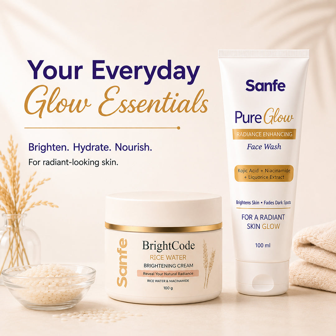 Sanfe Spot Correct & Glow Combo | Pure Glow Face Wash + BrightCode Rice Water Skin Brightening Cream