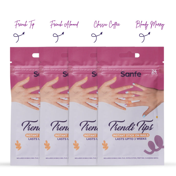 Sanfe Instant Stick On Nails (French Tip, French Almond, Classic Coffee, Bloody Marry)
