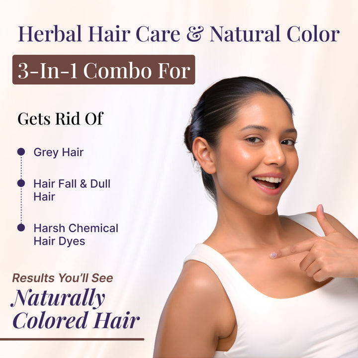 Sanfe Herbal Hair Color Combo – Amla Reetha Shikakai Bhringraj Powder 200g + Natural Henna Mehendi 100g + Organic Indigo Powder 100g | 100% Natural Hair Care & Grey Coverage