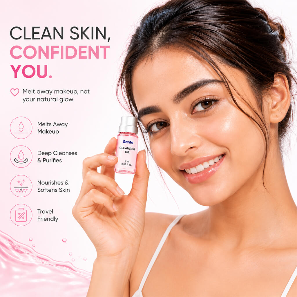 Sanfe Mini Cleansing Oil - Deep Makeup & Dirt Remover | Travel-Friendly Mini Bottles | Pack of 10