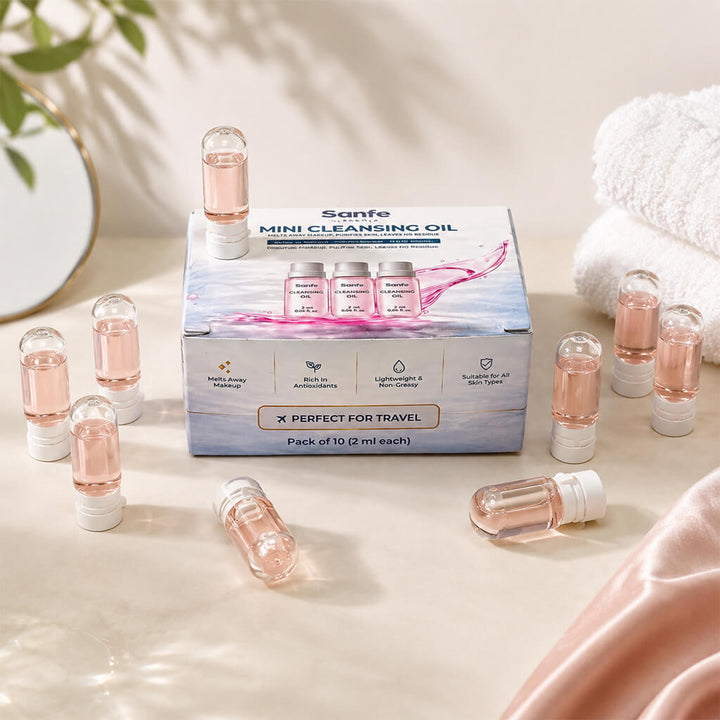 Sanfe Mini Cleansing Oil - Deep Makeup & Dirt Remover | Travel-Friendly Mini Bottles | Pack of 10