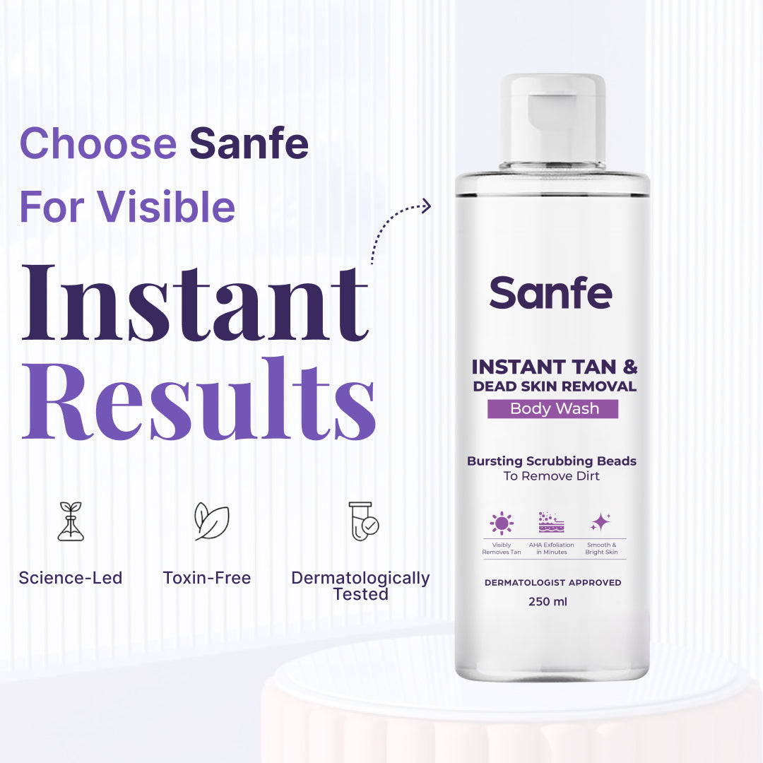 Sanfe Instant Tan & Dead Skin Removal Exfoliating Body Wash - 250ml (Pack of 3)