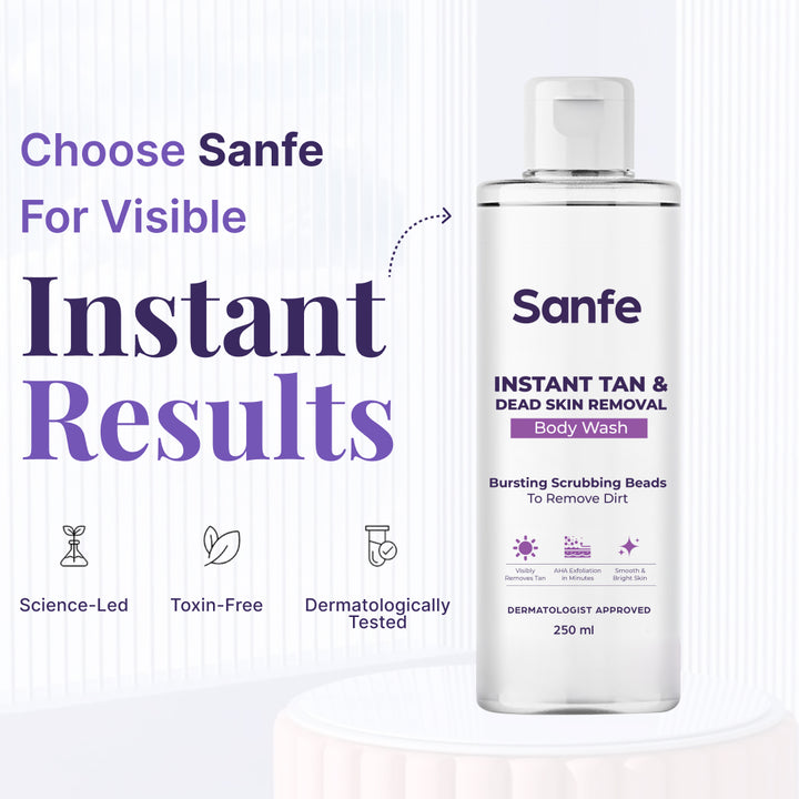 Sanfe Instant Tan & Dead Skin Removal Exfoliating Body Wash - 250ml (Pack of 3)