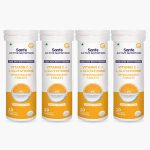 Sanfe Effervescent Tablets, Vitamin C + L Glutathione (Orange) | For Skin Brightening, 40 Tablets