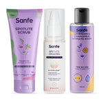 Sanfe Spotlite 2 Steps Kit & Intimate Wash For Dark Underarms, Inner Thighs and Sensitive Areas | 2 Step Body Care Routine for women - Intimate Wash, Lightening Serum and Scrub | Helps In Depigmentation, 24 Hr Long Moisture & Freshness