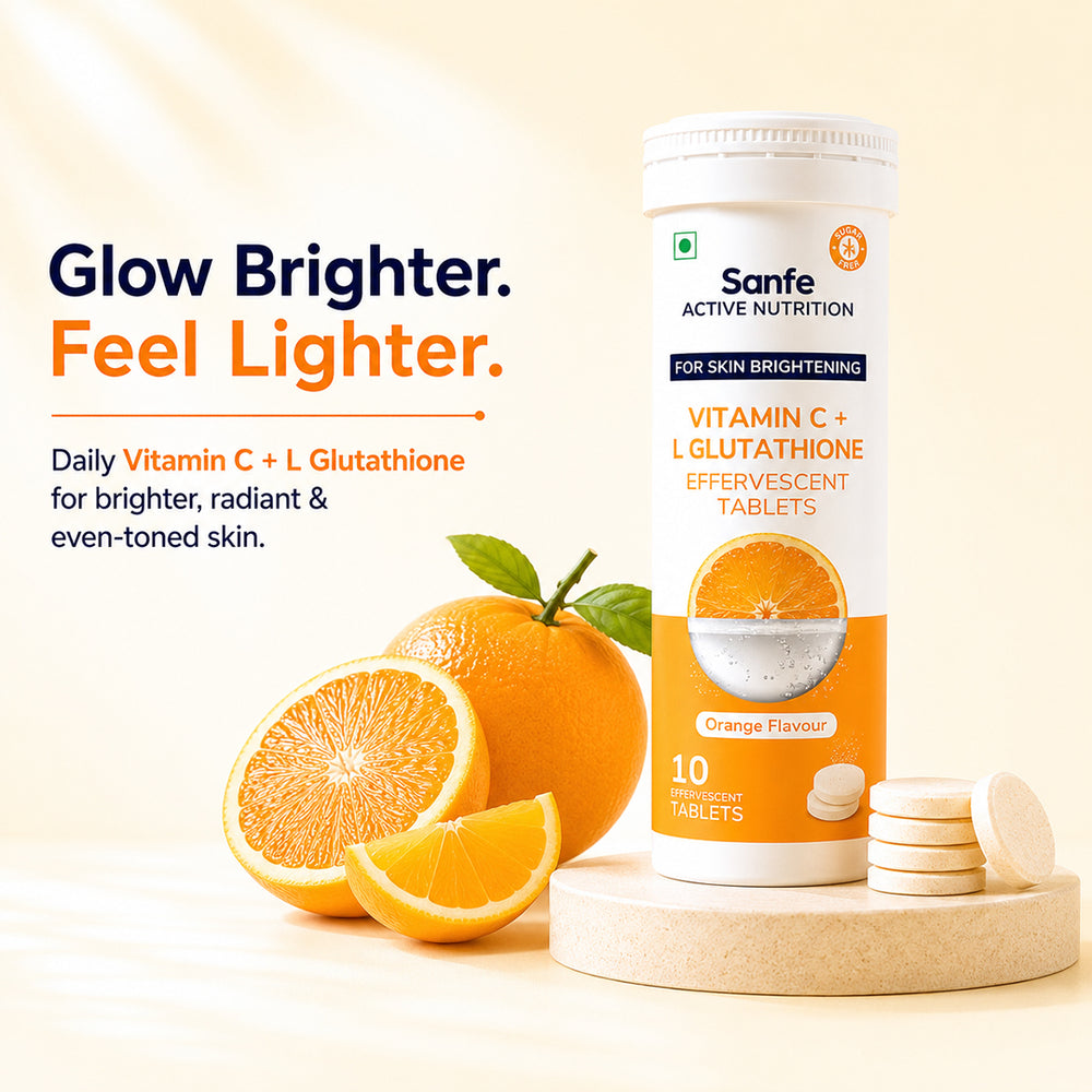 Sanfe Effervescent Tablets, Vitamin C + L Glutathione (Orange)