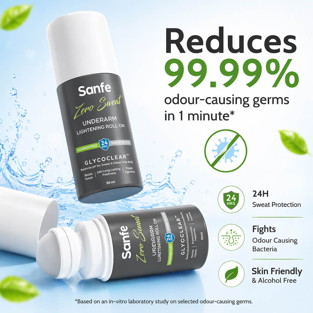 Sanfe Zero Sweat Underarm Lightening Roll On Lightens Men & Women, 50ml