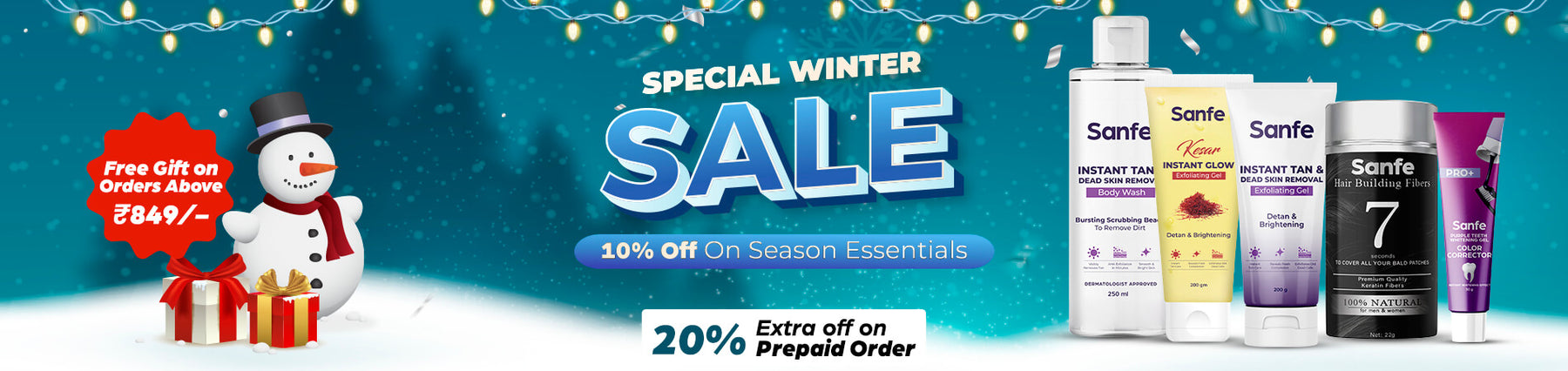 Special winter sale banner with Sanfe Buy 5 Products For ₹999