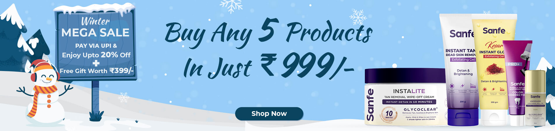Special winter sale banner with Sanfe Buy 5 Products For ₹999