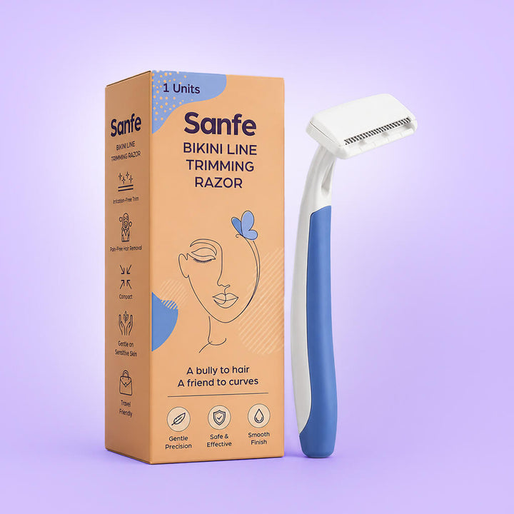 Sanfe Bikini Line Trimming Razor - Stainless steel blade, safety cap, comfortable, anti-slip grip