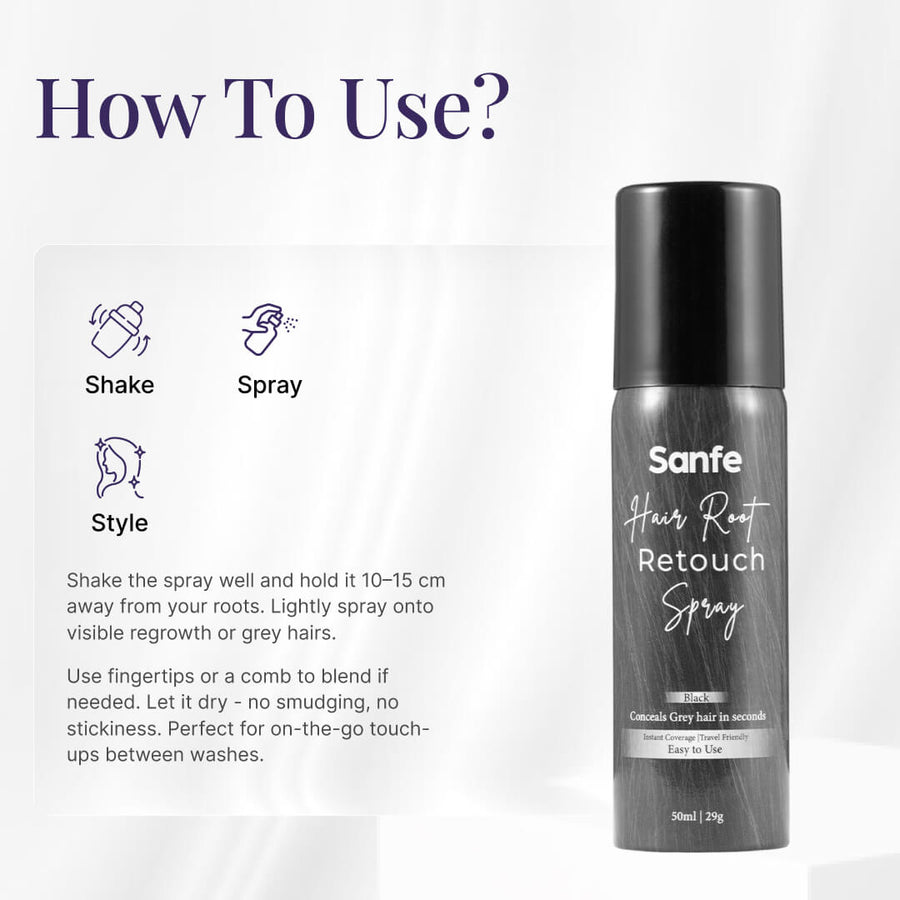 Sanfe Hair Root Retouch Spray | Instant Gray Coverage & Natural Finish