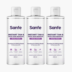 Sanfe Instant Tan & Dead Skin Removal Exfoliating Body Wash - 250ml (Pack of 3)